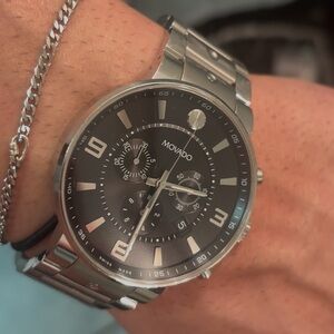 Movado Black Dial Silver Bracelet Watch